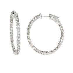 Natural 3.00ct Diamond Hoop Earrings 14KT White Gold