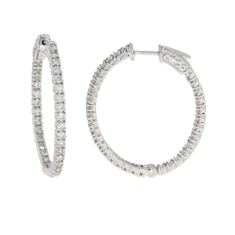 Natural 3.00ct Diamond Hoop Earrings 14KT White Gold