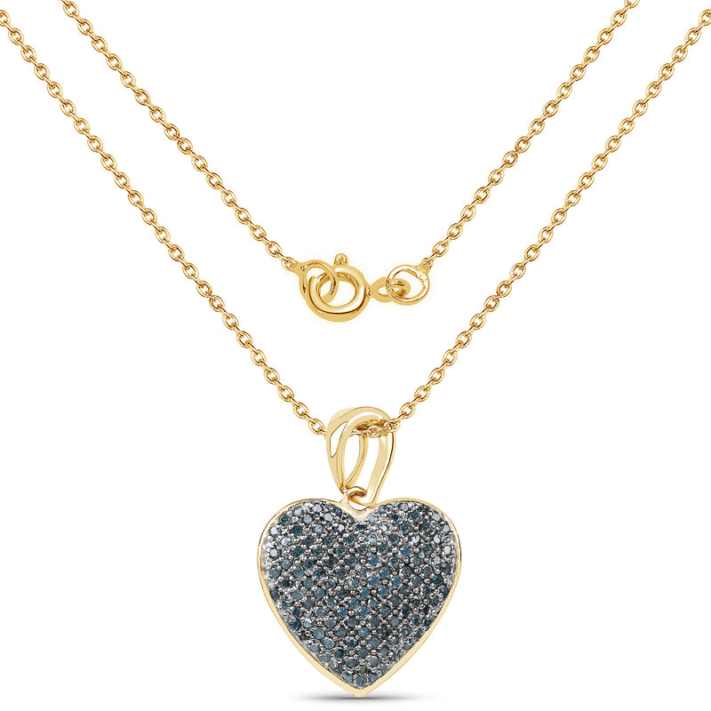 14K Yellow Gold Plated 0.68 Carat Genuine Blue Diamond .925 Sterling Silver Heart Shape Pendant