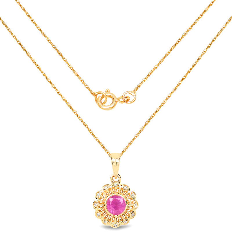 0.59 Carat Genuine Ruby and White Diamond 14K Yellow Gold Pendant