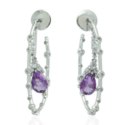 5.21 Natural Amethyst Hoop Earrings 925 Sterling Silver Topaz Jewelry