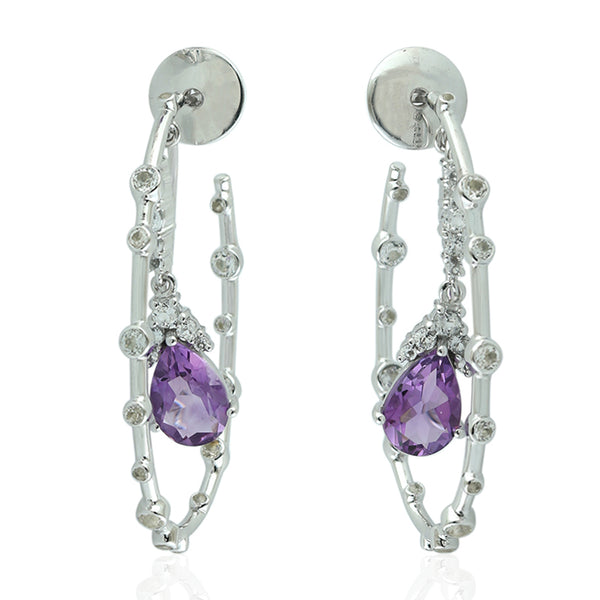 5.21 Natural Amethyst Hoop Earrings 925 Sterling Silver Topaz Jewelry