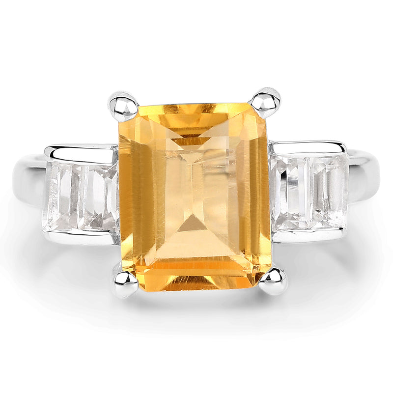 3.27 Carat Genuine Citrine and White Topaz .925 Sterling Silver Ring