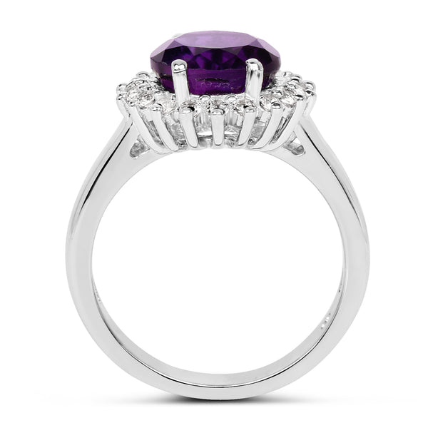 2.80 Carat Genuine Amethyst and White Topaz .925 Sterling Silver Ring