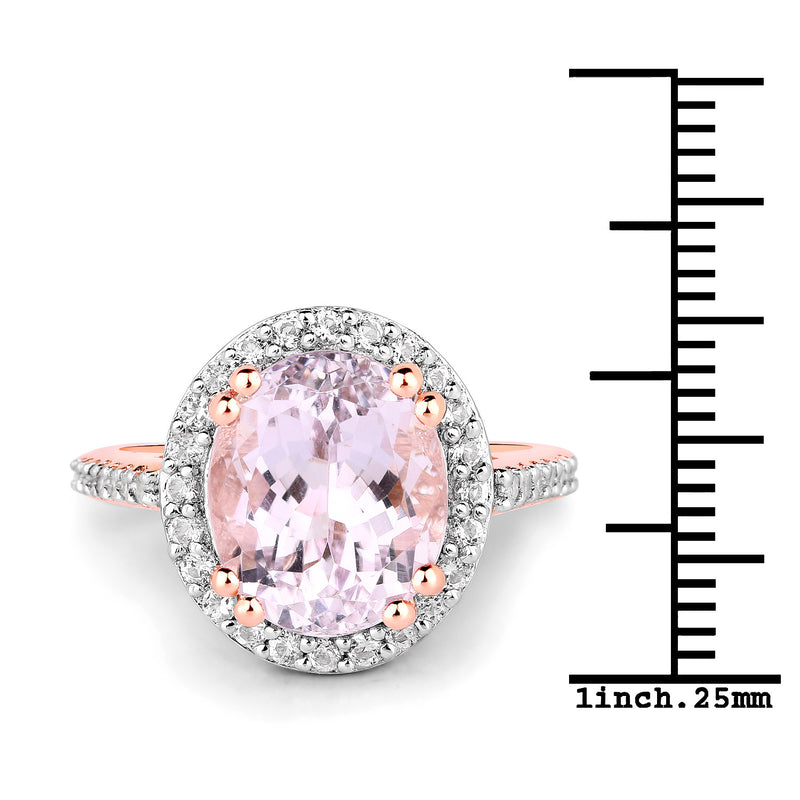 6.94 Carat Genuine Kunzite and White Topaz .925 Sterling Silver Ring