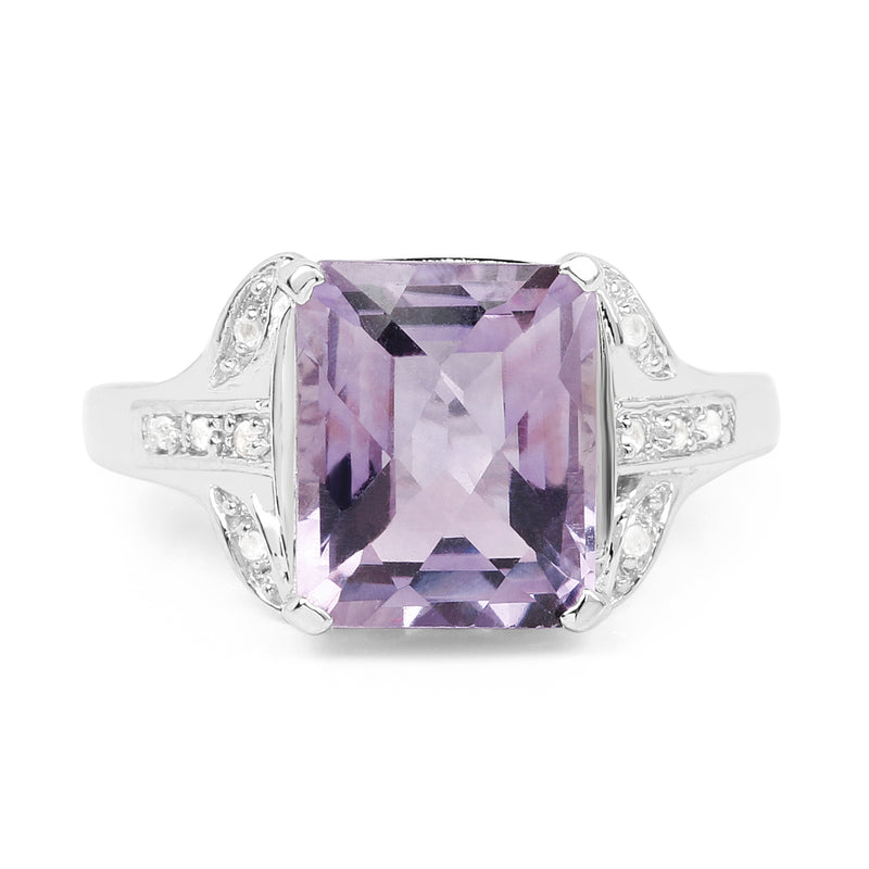 3.90 Carat Genuine Amethyst & White Topaz .925 Sterling Silver Ring