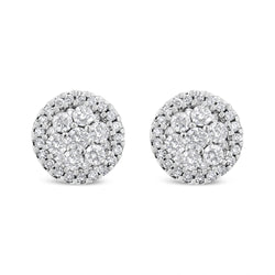 14K White Gold 1.0 Cttw Brilliant-Cut Diamond Halo-Style Cluster Round Button Stud Earrings (H-I Color, I1-I2 Clarity)