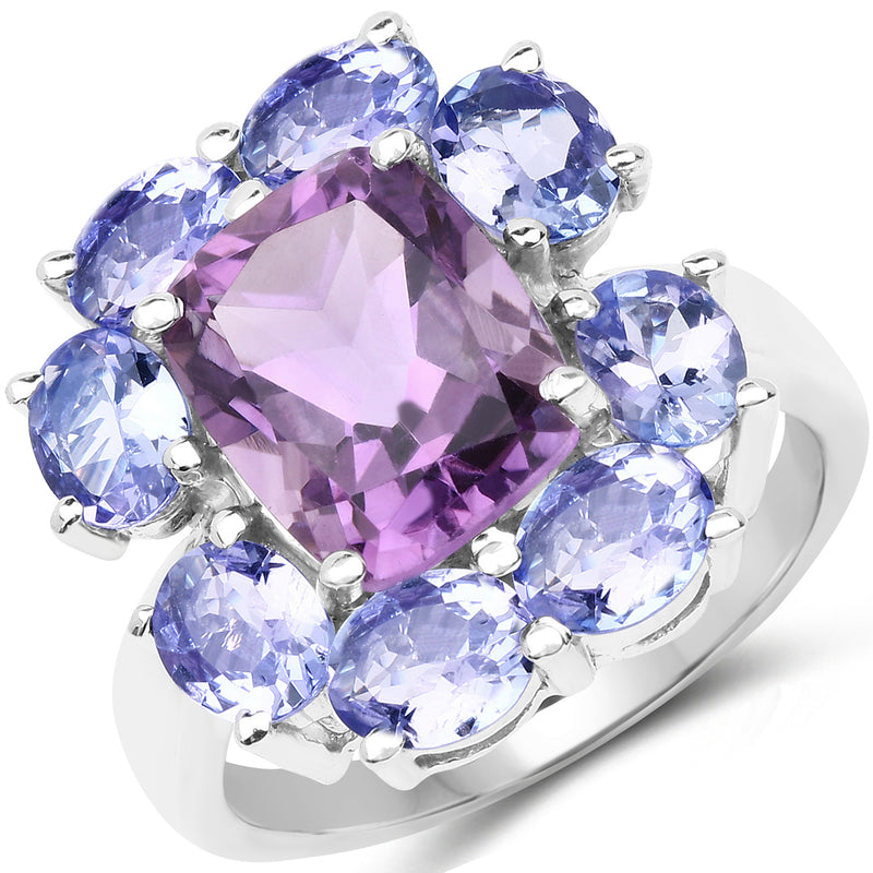 5.24 Carat Genuine Amethyst & Tanzanite .925 Sterling Silver Ring