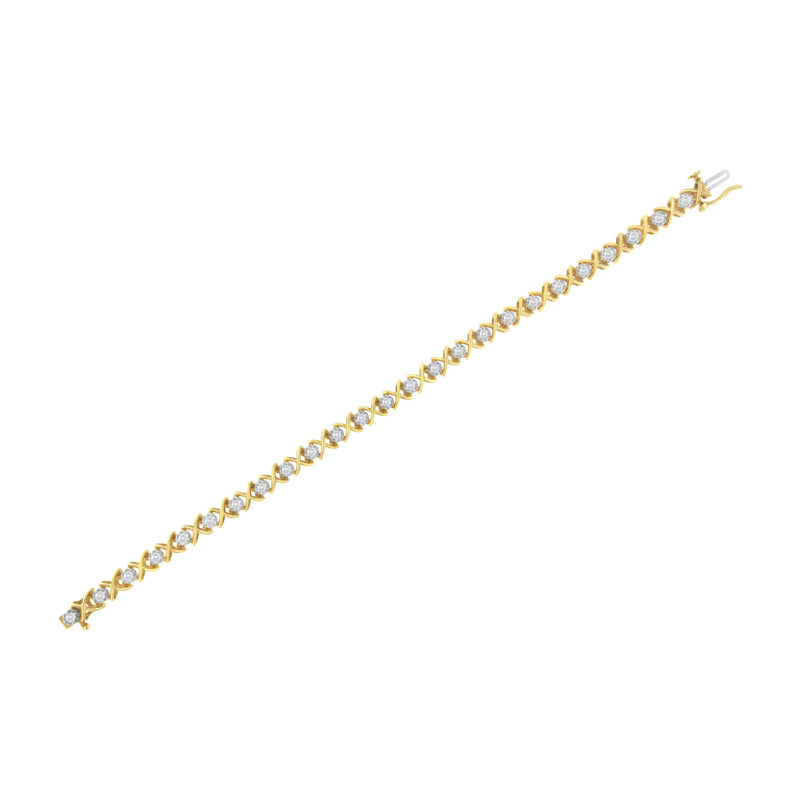 10K Yellow Gold Plated Sterling Silver 1 cttw Diamond Link Bracelet (J-K Clarity, I1-I2 Color) - Size 7"