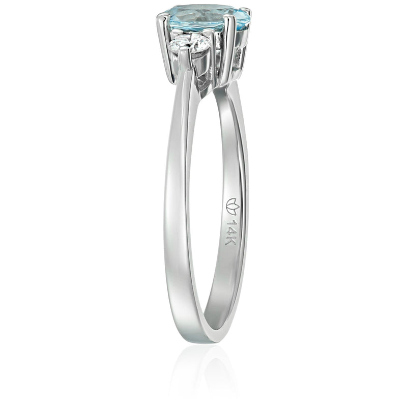 14K White Gold With Aquamarine , Diamond Ring