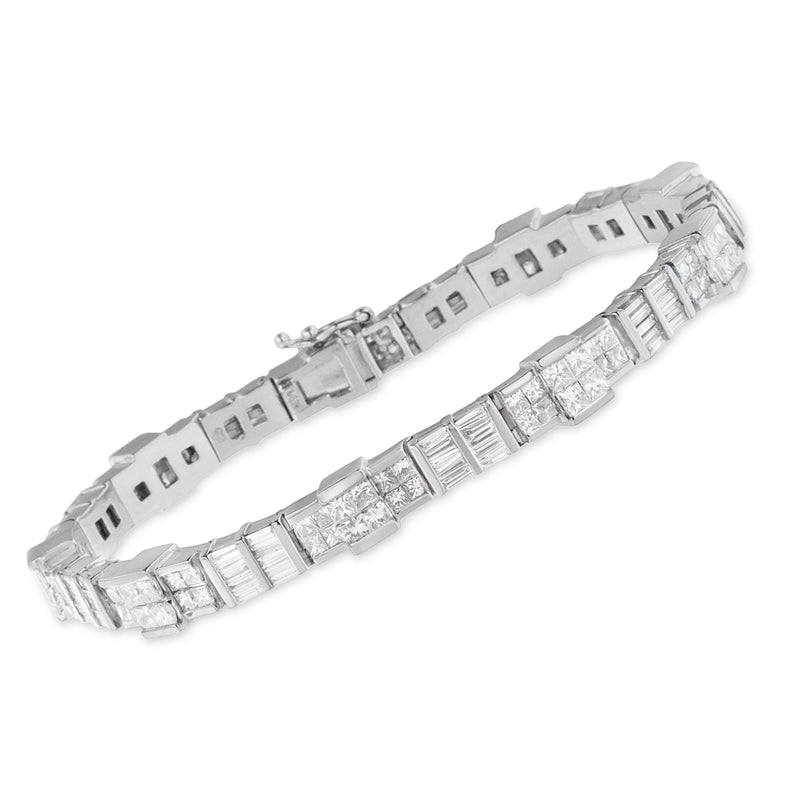 14K White Gold Princess and Baguette Cut Diamond Mixed Link Bracelet (8 3/4 cttw, G-H Color, VS2-SI1 Clarity)