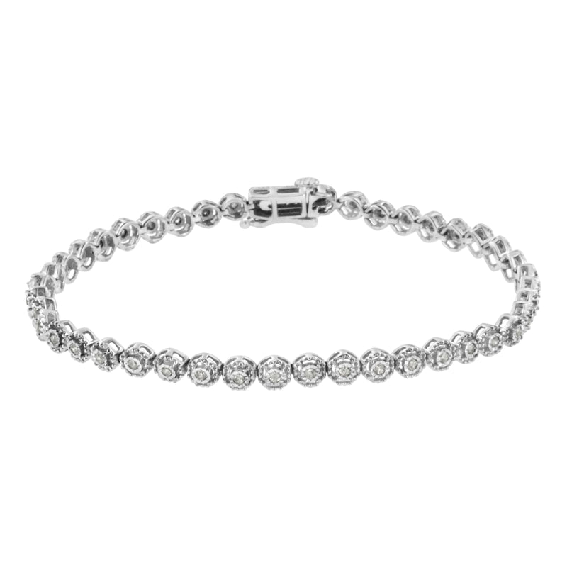 .925 Sterling Silver 1/2 Cttw Miracle Set Round Diamond Bezel Design Link Bracelet (I-J Color, I2-I3 Clarity) - 7.25"