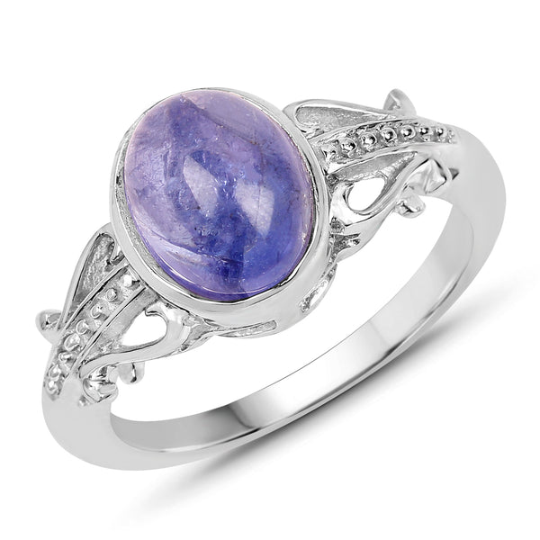 2.45 Carat Genuine Tanzanite .925 Sterling Silver Ring