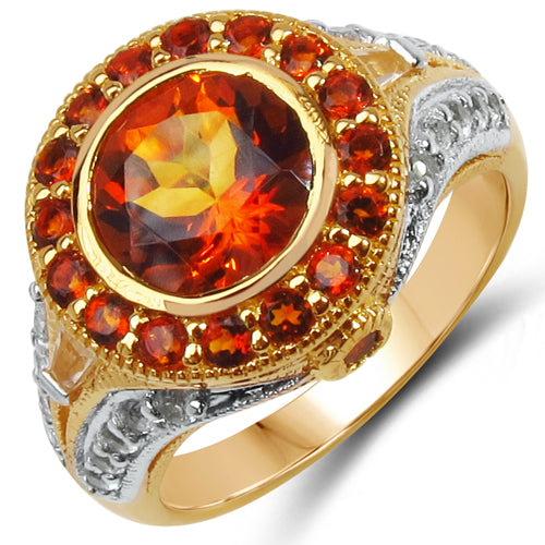 14K Yellow Gold Plated 3.65 Carat Genuine Citrine & White Topaz .925 Sterling Silver Ring