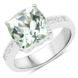 3.72 Carat Genuine Green Amethyst and White Topaz .925 Sterling Silver Ring