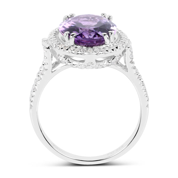 5.55 Carat Genuine Amethyst & White Topaz .925 Sterling Silver Ring