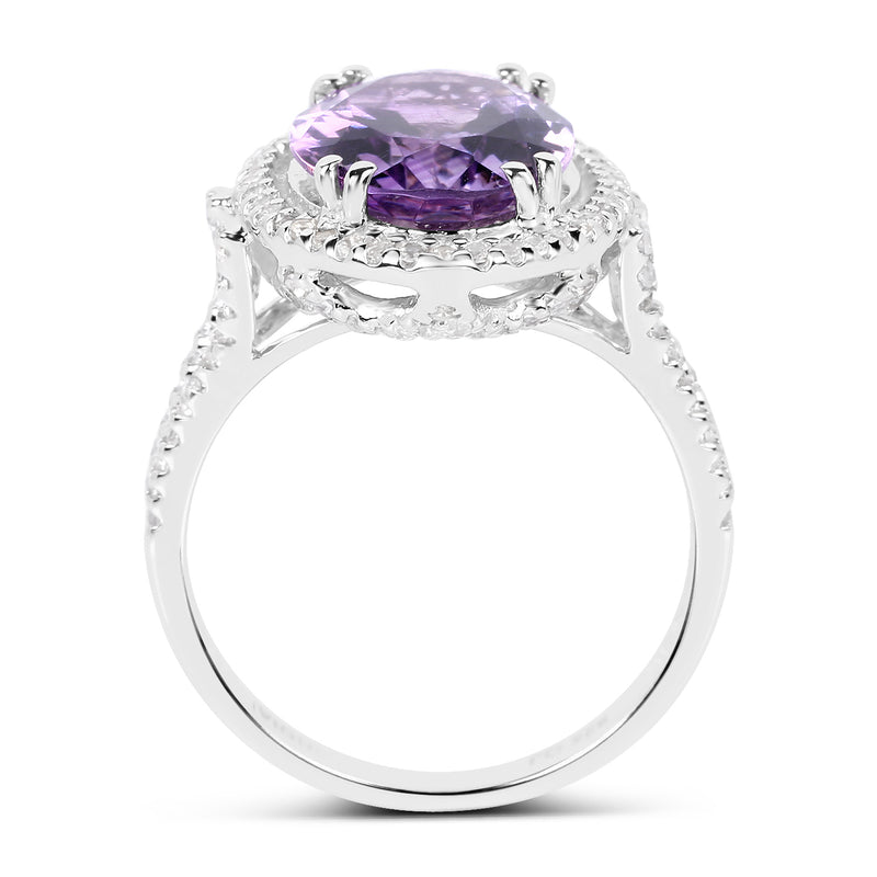 5.55 Carat Genuine Amethyst & White Topaz .925 Sterling Silver Ring