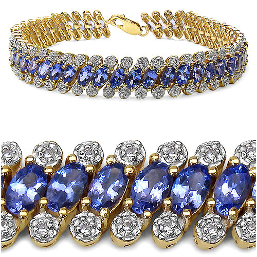 14K Yellow Gold Plated 12.74 Carat Genuine Tanzanite .925 Sterling Silver Bracelet