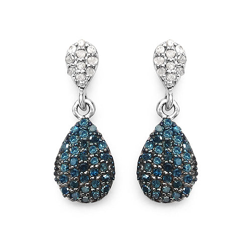 0.47 Carat Genuine Blue Diamond & White Diamond .925 Sterling Silver Earrings