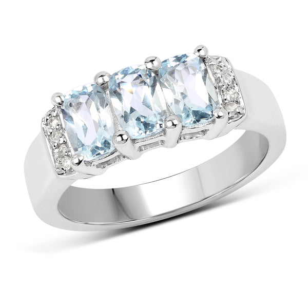 1.84 Carat Genuine Blue Topaz and White Topaz .925 Sterling Silver Ring