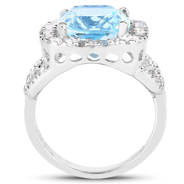 5.17 Carat Genuine Blue Topaz and White Topaz .925 Sterling Silver Ring