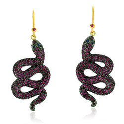Ruby Sapphire Snake Hook Earrings 14k Gold 925 Silver Jewelry