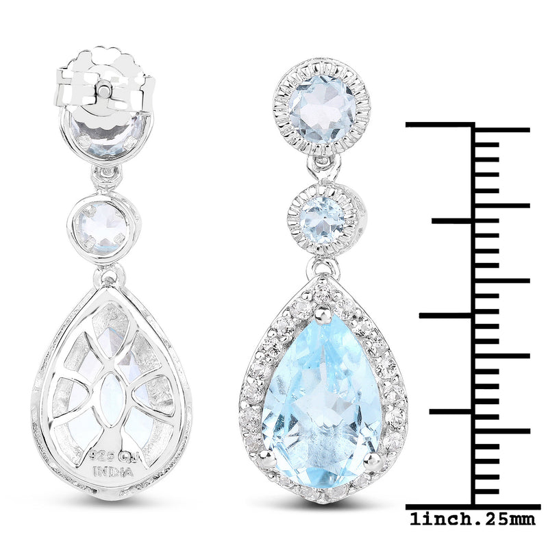 9.46 Carat Genuine Blue Topaz and White Topaz .925 Sterling Silver Earrings