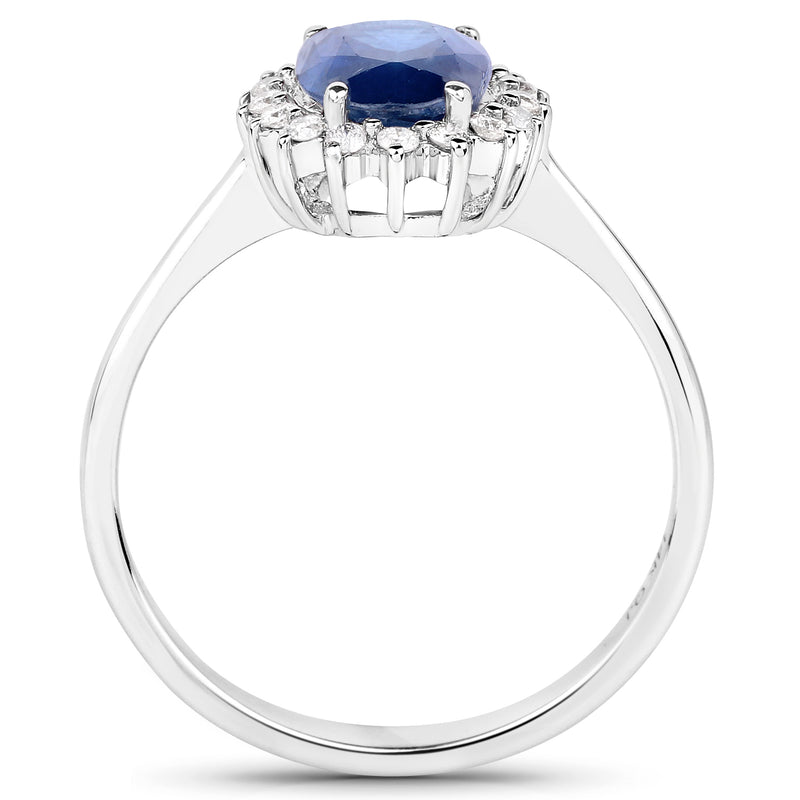 1.68 Carat Genuine Blue Sapphire and White Diamond 14K White Gold Ring