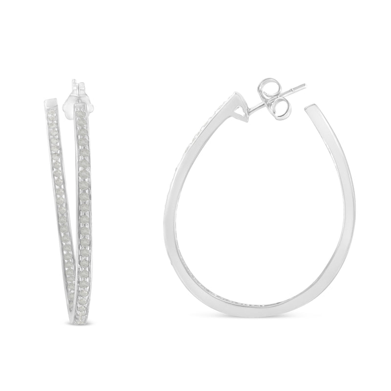 14K White Gold Round Diamond Hoop Earrings (1 cttw, H-I Color, I1-I2 Clarity)