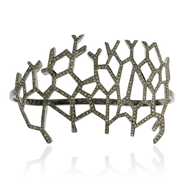 4.02ct Pave Diamond Palm Bracelet 925 Sterling Silver Handmade Jewelry