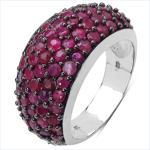 3.58 Carat Genuine Ruby & White Diamond .925 Sterling Silver Ring