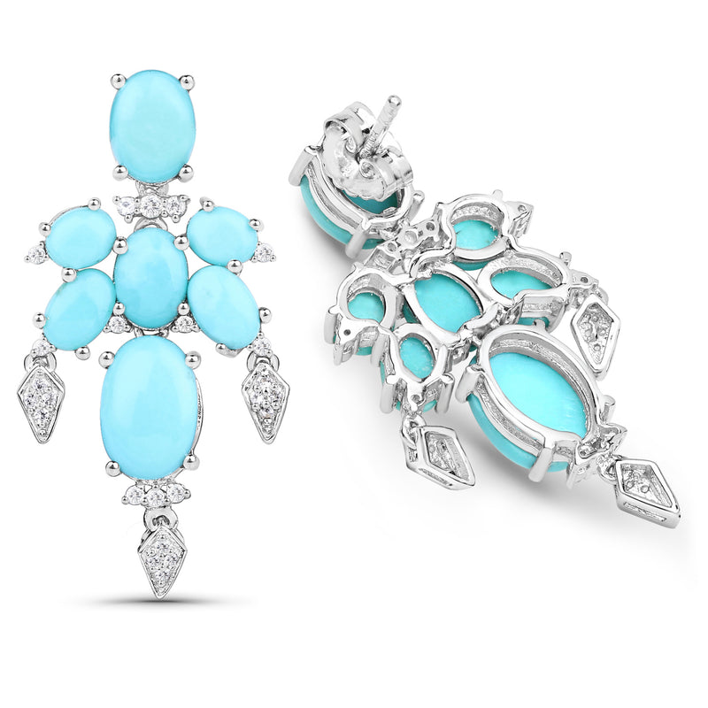 9.67 Carat Genuine Turquoise and White Topaz .925 Sterling Silver Earrings