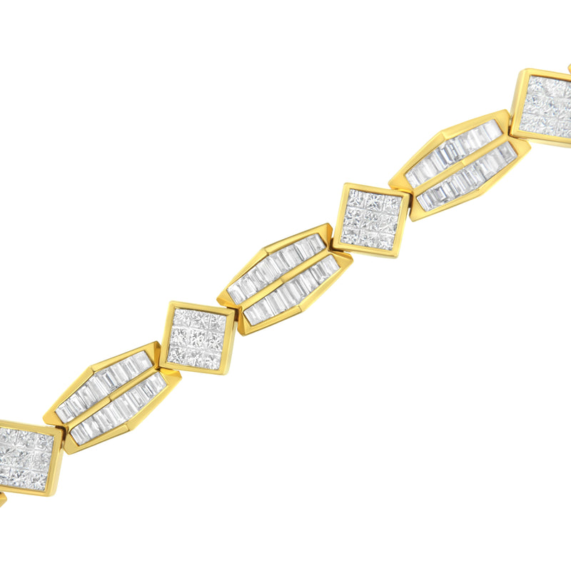 14K Yellow Gold 9 3/8ct.TDW Princess and Baguette Cut Diamond Bold Link Bracelet (G-HVS1-VS2)