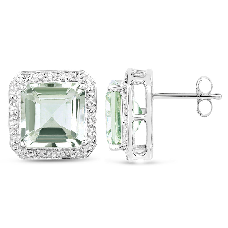 9.16 Carat Genuine Green Amethyst and White Diamond .925 Sterling Silver Earrings