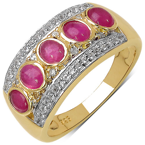 14K Yellow Gold Plated 1.81 Carat Genuine Ruby & White Topaz .925 Sterling Silver Ring