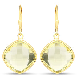 14K Yellow Gold Plated 21.40 Carat Genuine Lemon Quartz .925 Sterling Silver Earrings