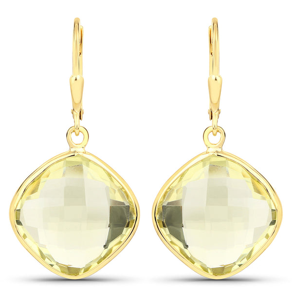 14K Yellow Gold Plated 21.40 Carat Genuine Lemon Quartz .925 Sterling Silver Earrings