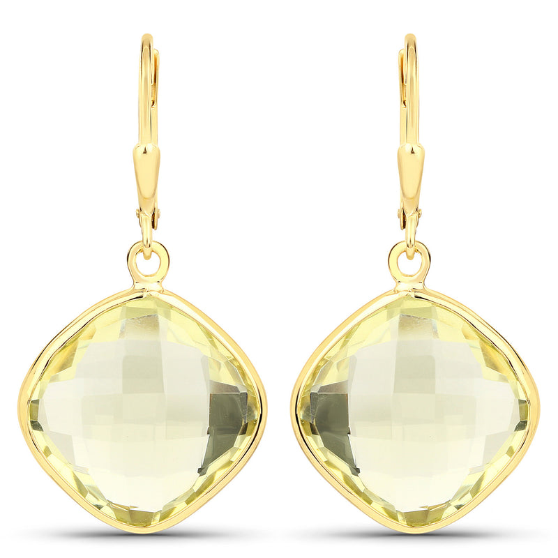 14K Yellow Gold Plated 21.40 Carat Genuine Lemon Quartz .925 Sterling Silver Earrings