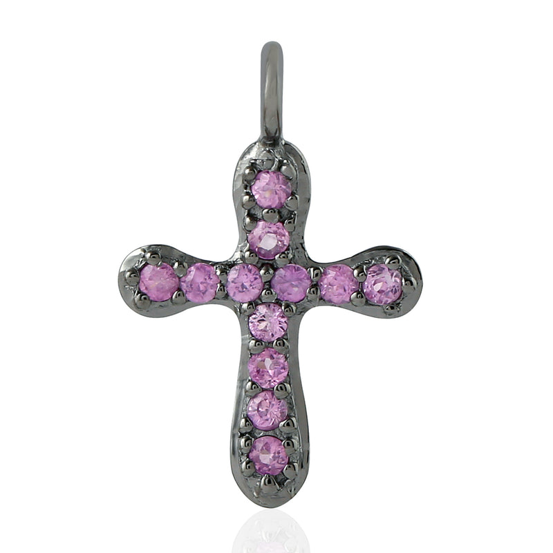 Sapphire Religious Cross Sign Charms Necklace Pendant Sterling Silver Jewelry