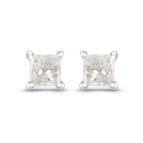 0.53 Carat Genuine White Diamond 14K White Gold Earrings