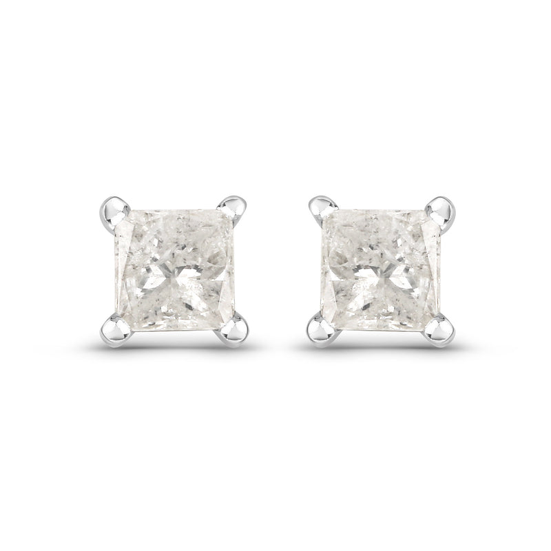 0.53 Carat Genuine White Diamond 14K White Gold Earrings