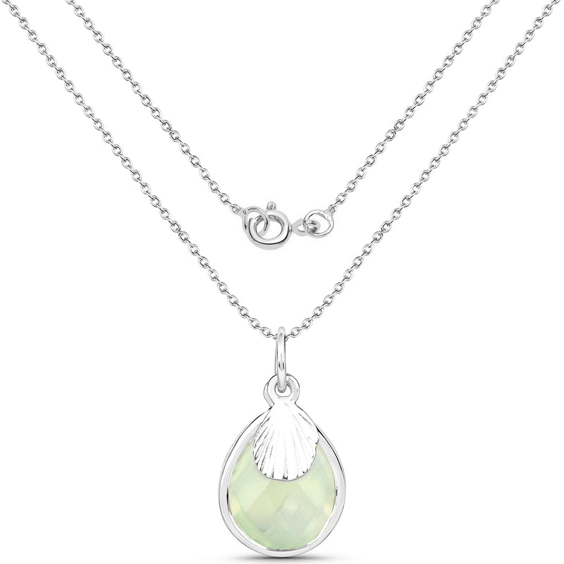 3.78 Carat Genuine Prehnite .925 Sterling Silver Pendant