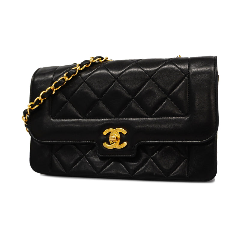 Auth Chanel Matelasse Single Chain Womens Leather Shoulder Bag Black