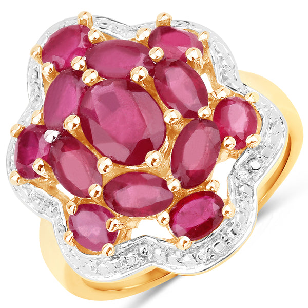 14K Yellow Gold Plated 4.18 Carat Genuine Glass Filled Ruby .925 Sterling Silver Ring