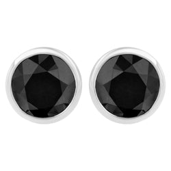 .925 Sterling Silver 1.00 Cttw Round Brilliant-Cut Black Diamond Bezel-Set Stud Earrings with Screw Backs (Fancy Color-Enhanced, I2-I3 Clarity)