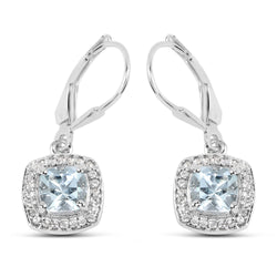 1.84 Carat Genuine Aquamarine & White Topaz .925 Sterling Silver Earrings