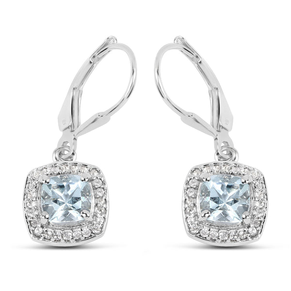 1.84 Carat Genuine Aquamarine & White Topaz .925 Sterling Silver Earrings