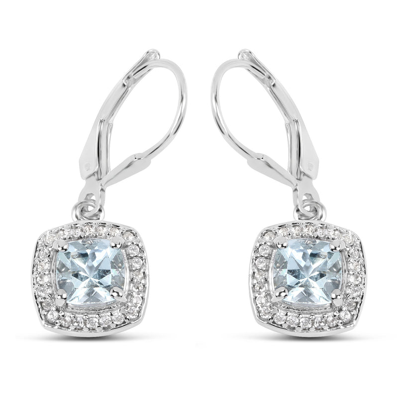 1.84 Carat Genuine Aquamarine & White Topaz .925 Sterling Silver Earrings