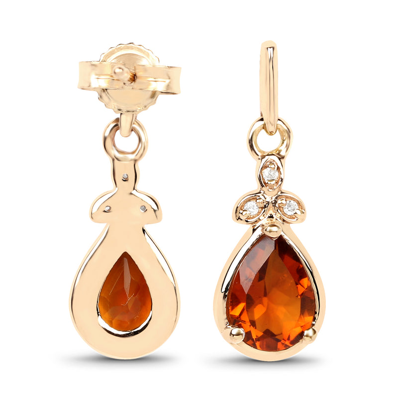 1.32 Carat Genuine Madeira Citrine and White Diamond 14K Yellow Gold Earrings