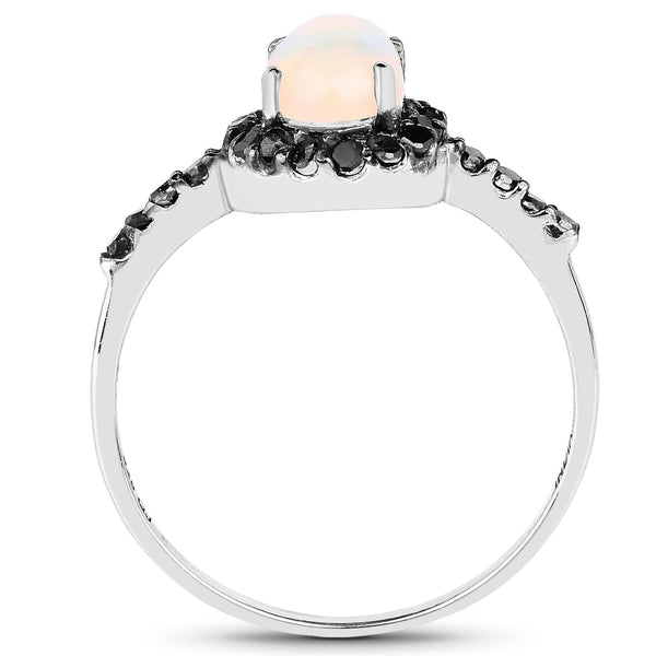 0.69 Carat Genuine Ethiopian Opal and Black Diamond .925 Sterling Silver Ring